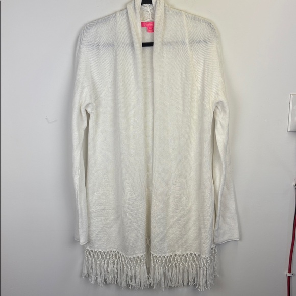 Lilly Pulitzer Tatum White Fringe Cardigan Size Large - Picture 2 of 11